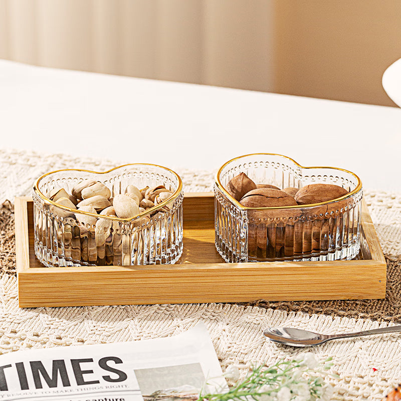 BowLift | Love Fruit Plate Snack Plate Lead-Free Glass Bowl Hand-Painted Gold Dried Fruit Plate Three-Piece Set