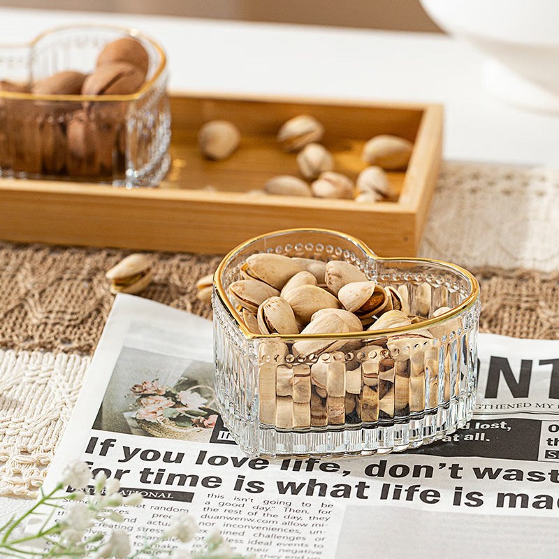 BowLift | Love Fruit Plate Snack Plate Lead-Free Glass Bowl Hand-Painted Gold Dried Fruit Plate Three-Piece Set