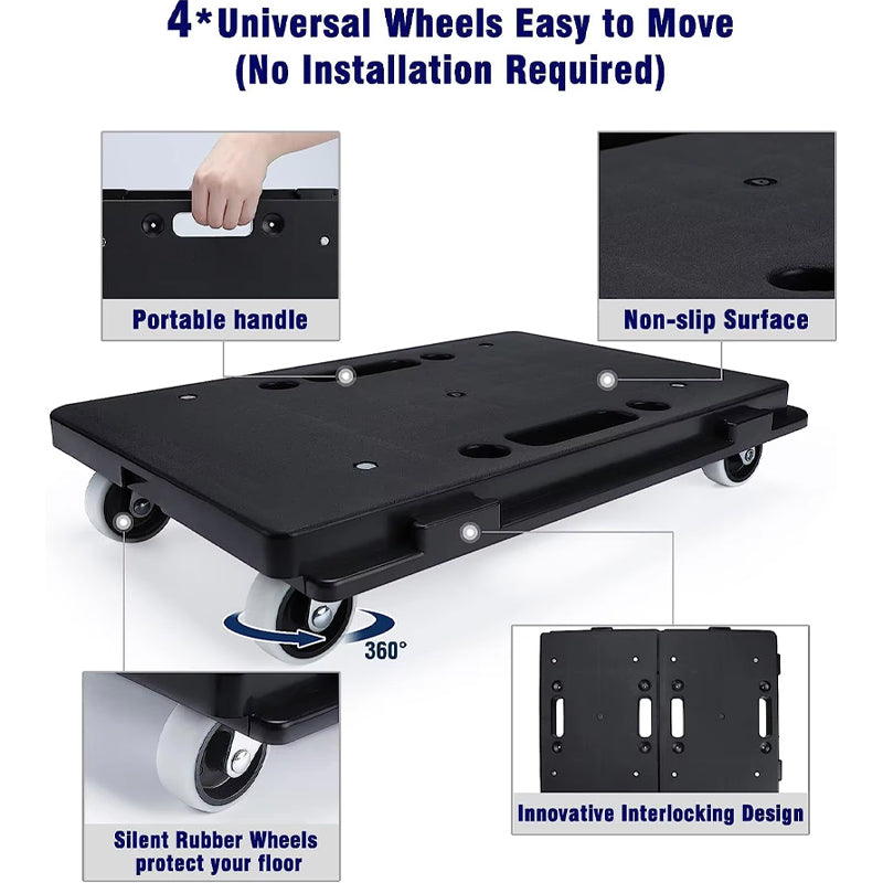 BowLift | Heavy Furniture 500 Lbs Capacity Folding Crate Trolley Silent Rolling Wheel Dolly Plastic Dolly For Moving