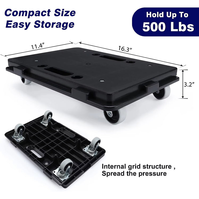 BowLift | Heavy Furniture 500 Lbs Capacity Folding Crate Trolley Silent Rolling Wheel Dolly Plastic Dolly For Moving