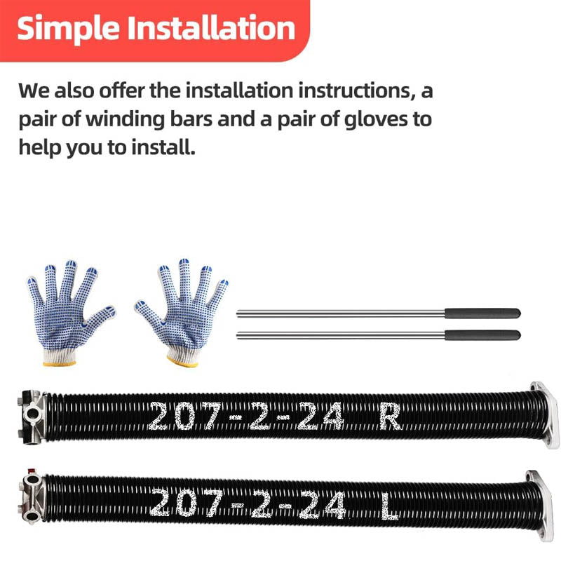 BowLift | Heavy-Duty Garage Door Springs & Wires 0.207” x 2” x 24” (Pair) 18000 Cycles with Gloves for Replacement