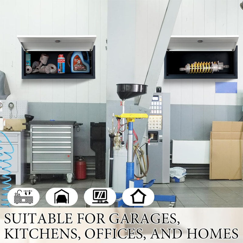 BowLift | 2 Pcs Garage Storage Cabinet Locking with Up Flip Door Wall Steel Hanging Upper Cabinet for Garage Kitchen Office Home