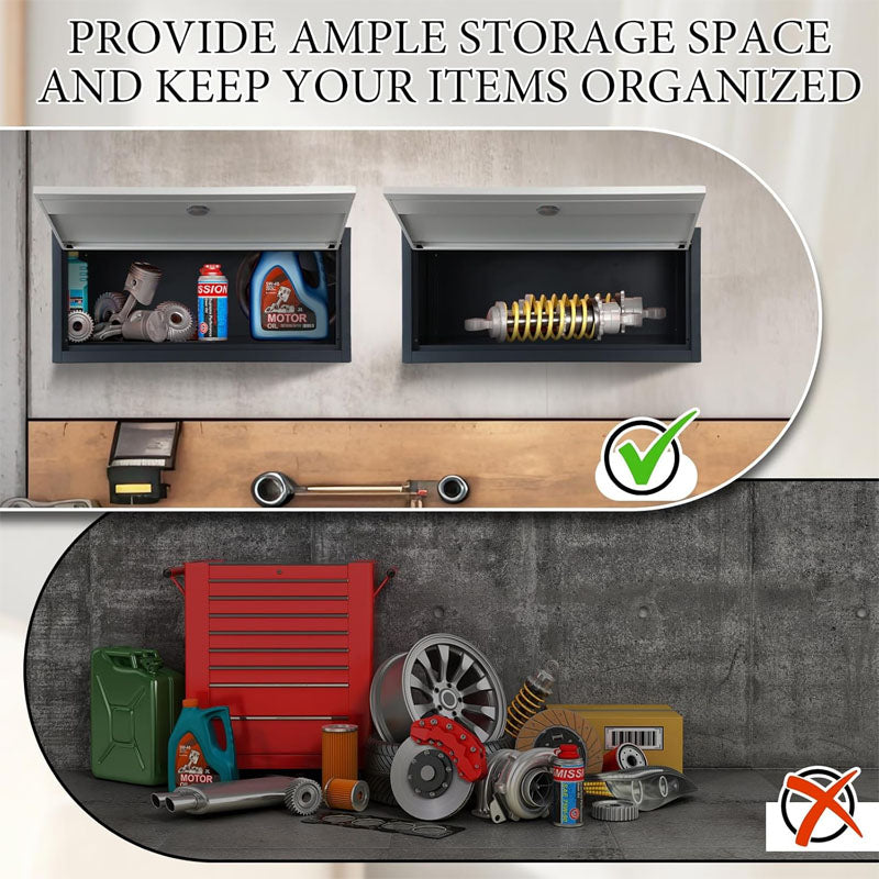 BowLift | 2 Pcs Garage Storage Cabinet Locking with Up Flip Door Wall Steel Hanging Upper Cabinet for Garage Kitchen Office Home
