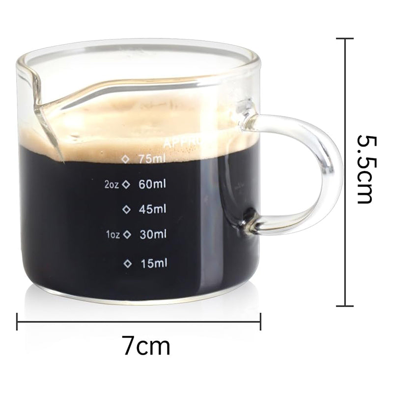 BowLift | 2 PACK 75ML Milk Frothing Pitcher Glass Measuring Cup Shot Glass with V-Shaped Mouth Clear Glass Tumbler