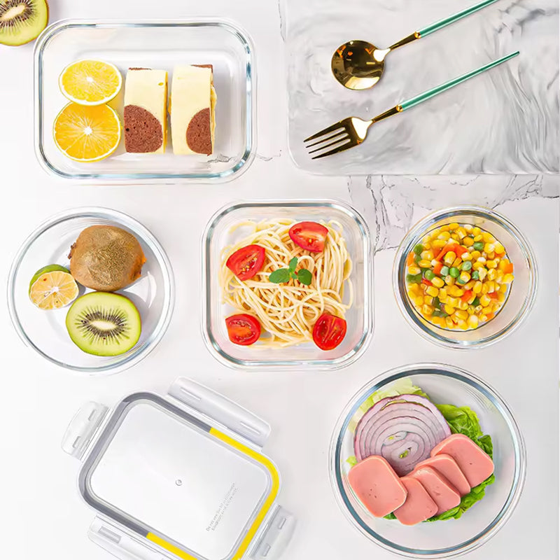 BowLift | Kitchen Microwavable High Borosilicate Meal Prep Air Tight For Glass Food Storage Box Container Set With Airtight Lock Lids