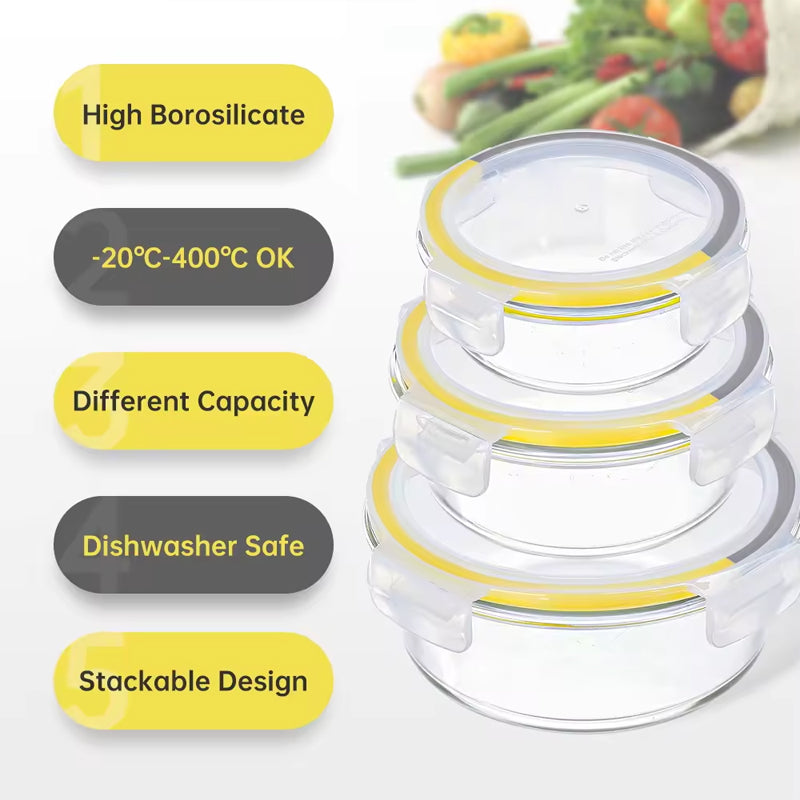 BowLift | Kitchen Microwavable High Borosilicate Meal Prep Air Tight For Glass Food Storage Box Container Set With Airtight Lock Lids