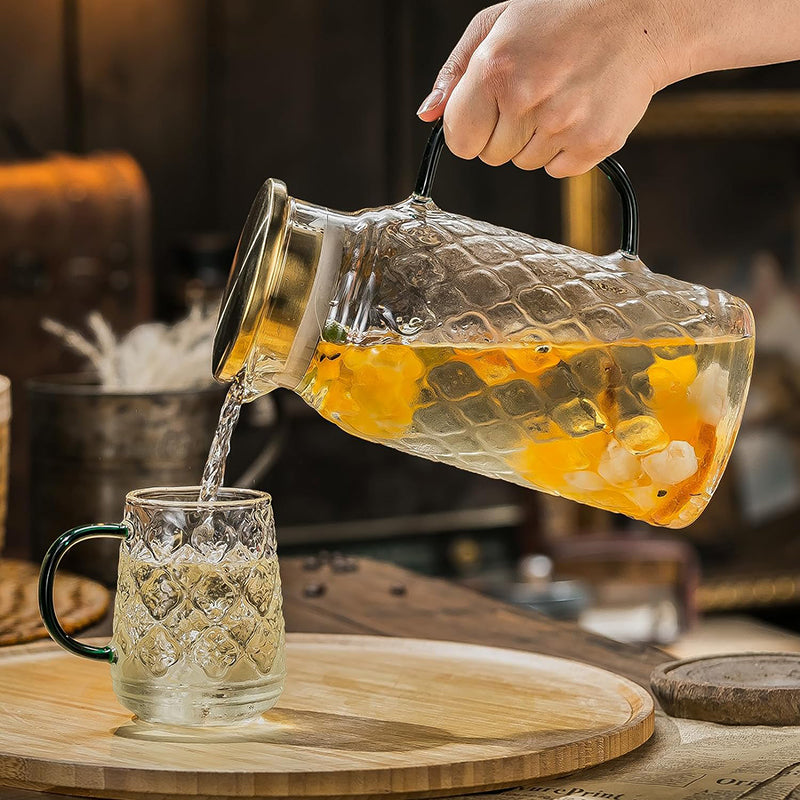 BowLift | Heat Resistant Water Glass Jug Glass Pitcher with Lid, 2 PACK 2L Liter Vintage Water Pitcher for Cold Brew, Coffee, Lemonade, Iced Tea,Beverage