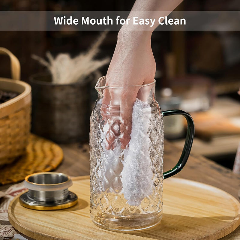 BowLift | Heat Resistant Water Glass Jug Glass Pitcher with Lid, 2 PACK 2L Liter Vintage Water Pitcher for Cold Brew, Coffee, Lemonade, Iced Tea,Beverage
