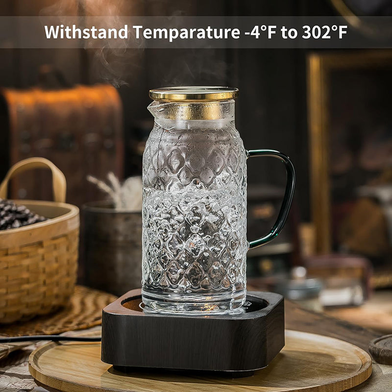 BowLift | Heat Resistant Water Glass Jug Glass Pitcher with Lid, 2 PACK 2L Liter Vintage Water Pitcher for Cold Brew, Coffee, Lemonade, Iced Tea,Beverage