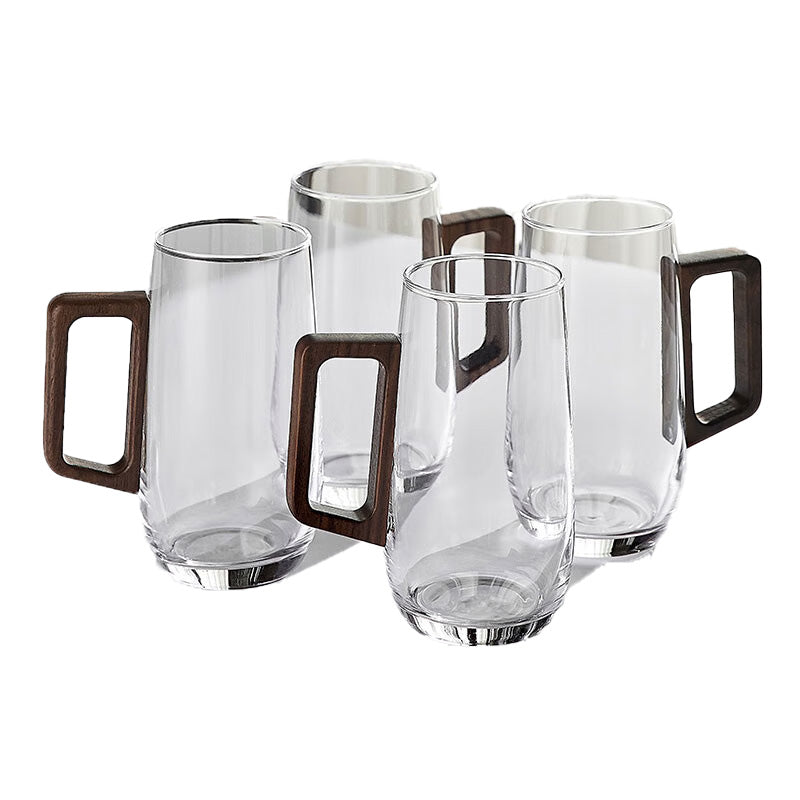 BowLift | High-End Glass Teacup Walnut Handle High Temperature Resistant Office Green Tea Personal Cup 4 pack