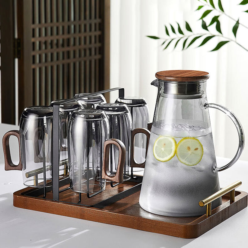 BowLift | High-End Glass Teacup Walnut Handle High Temperature Resistant Office Green Tea Personal Cup 4 pack