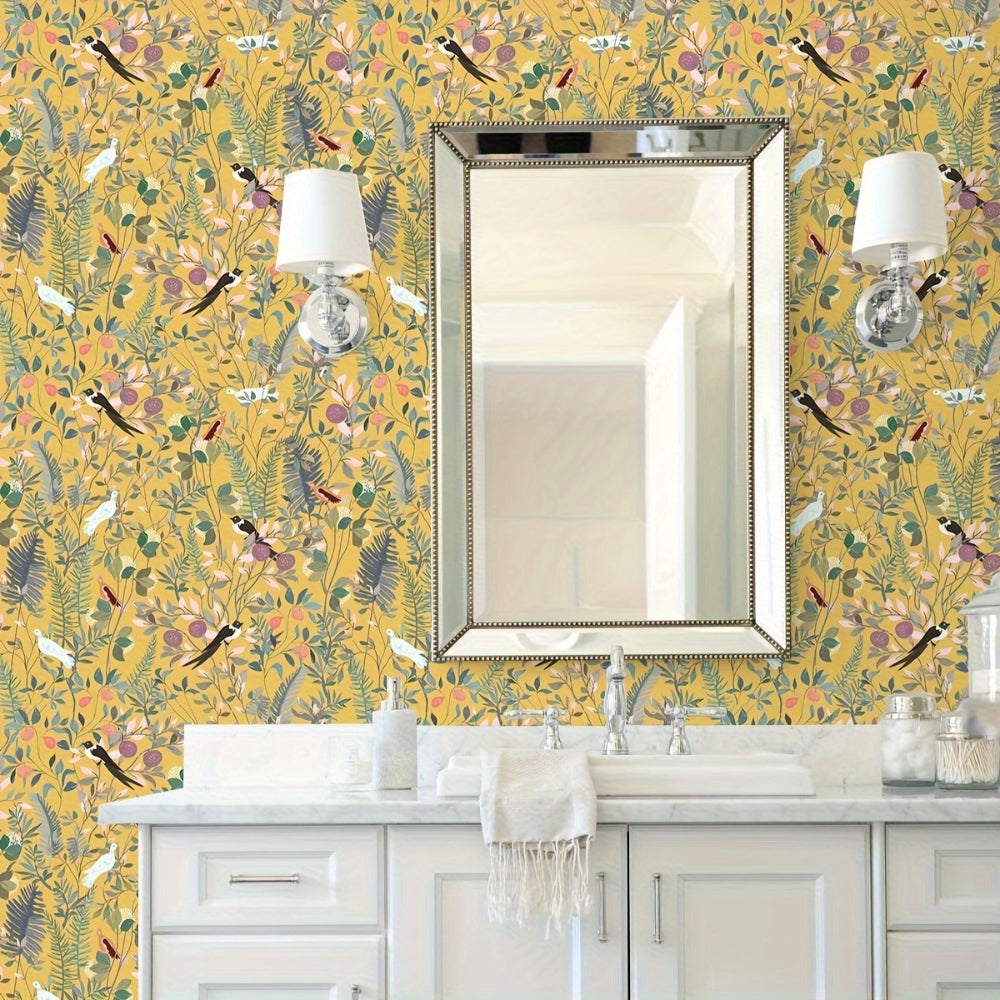 BowLift | Golden Canopy Bird and Leaf Peelable Wallpaper