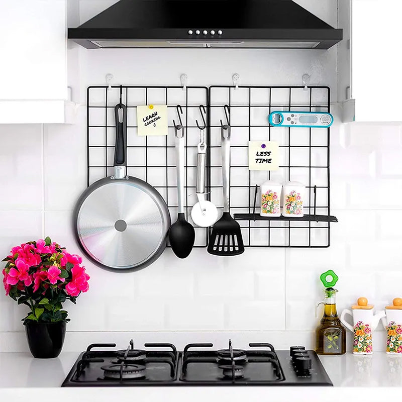 BowLift | Hanging Black Metal Wall Wire Grid Panel 4 Packs DIY Pictures Wall Display For Home Office Kitchen Decor