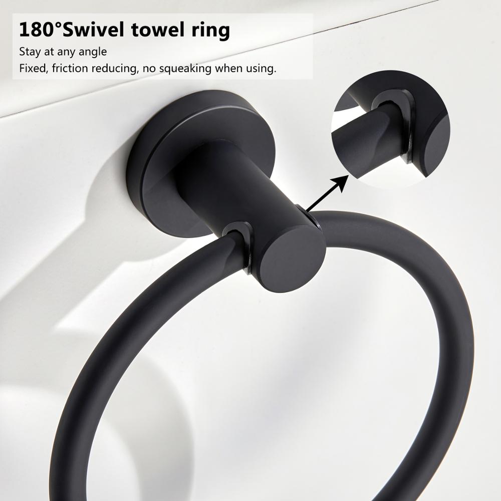 BowLift | Towel ring made of 304 stainless steel in chrome, Round simple design, Black, European bathroom accessories, Rustproof