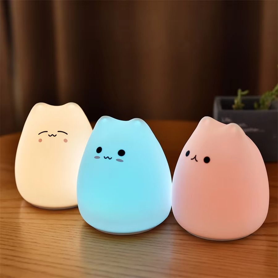 BowLift | Charming Cat Silicone Night Light with 7-Color Touch Sensor