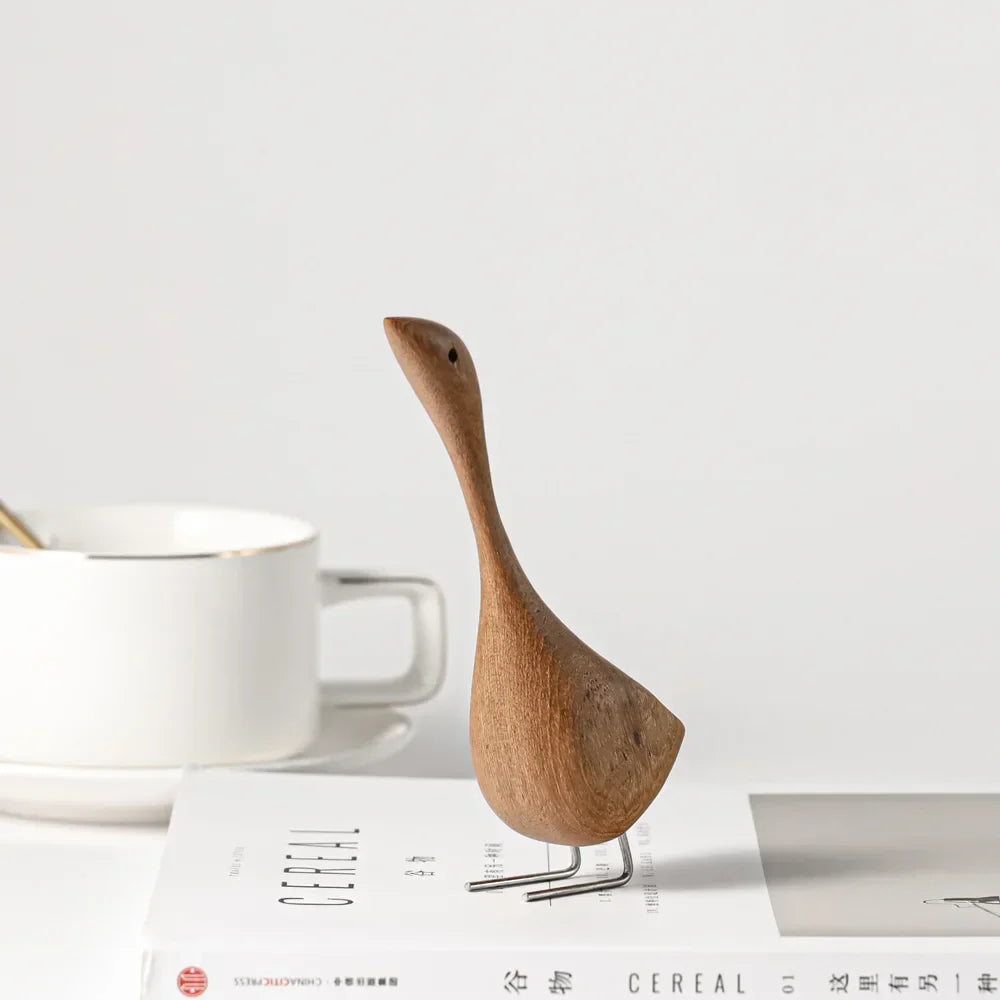 BowLift | Nordic Wooden Goose Figures Abstract Teak Wood Sculpture Love Couple Figures Natural Animal Ornaments for Home Decoration