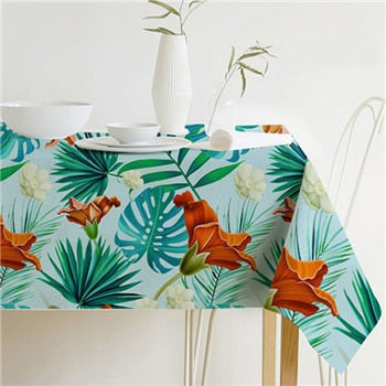 BowLift | Nordic modern linen cotton square green tropical leaf tablecloth cover cloth
