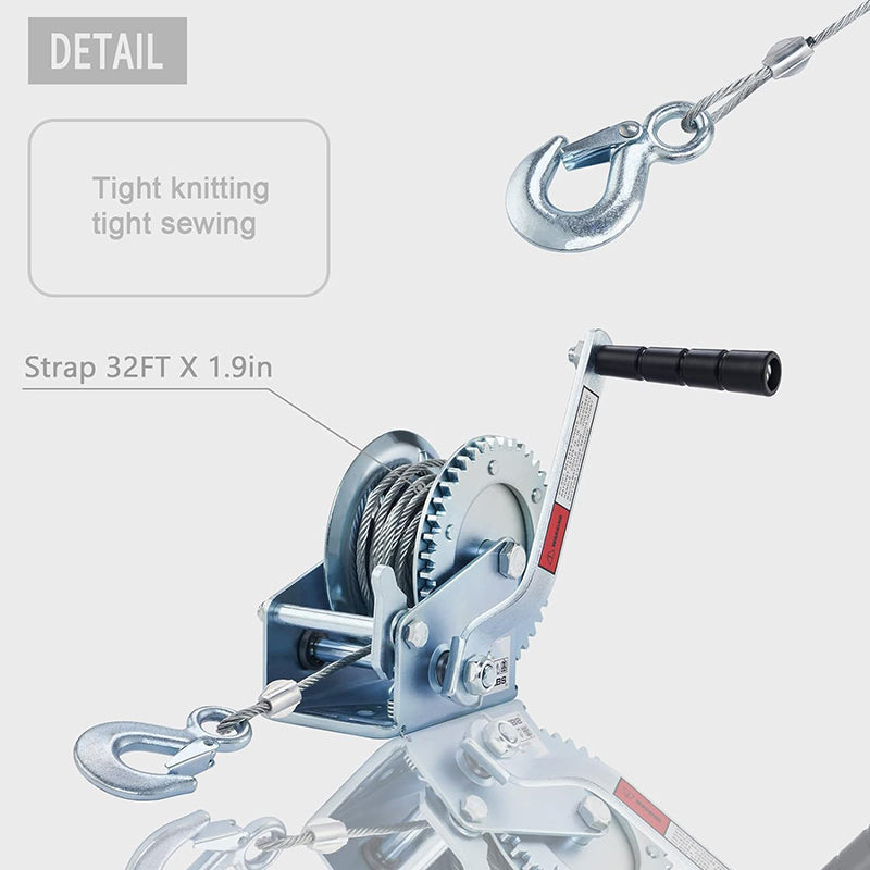 BowLift | 1600lbs Hand Winch Boat Winch with 10m Cable Manual Winches Adjustable Corrosion Resistant Towing Winches