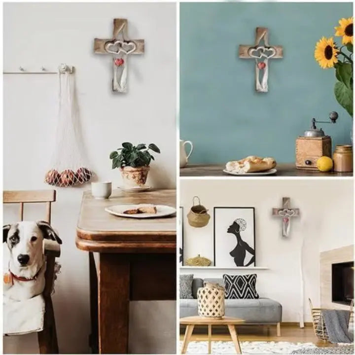 BowLift | Hand-carved wooden cross with intertwined hearts