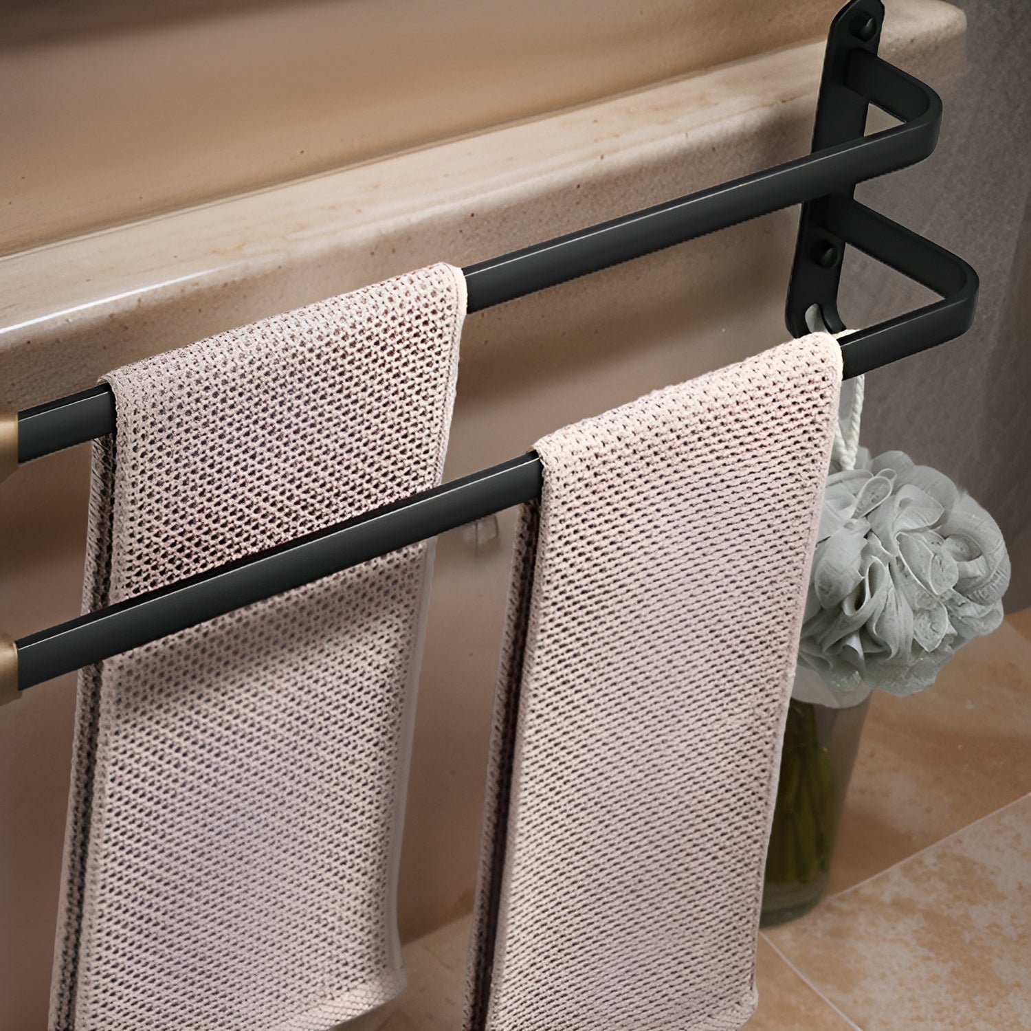 BowLift | HangEase 3-Layer Towel Holder – Black Wall-Mounted Aluminium Rack Without Drilling