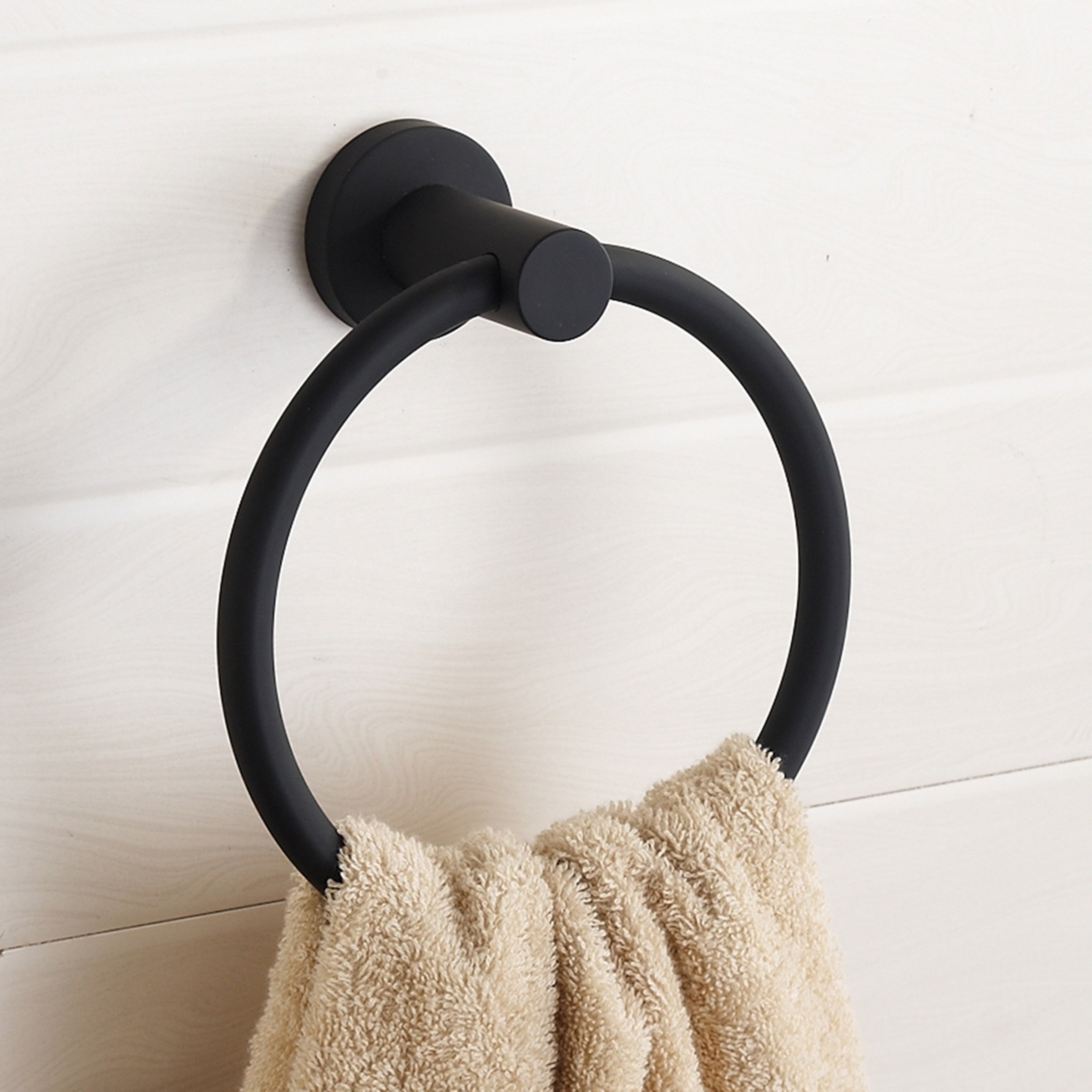 BowLift | Towel ring made of 304 stainless steel in chrome, Round simple design, Black, European bathroom accessories, Rustproof