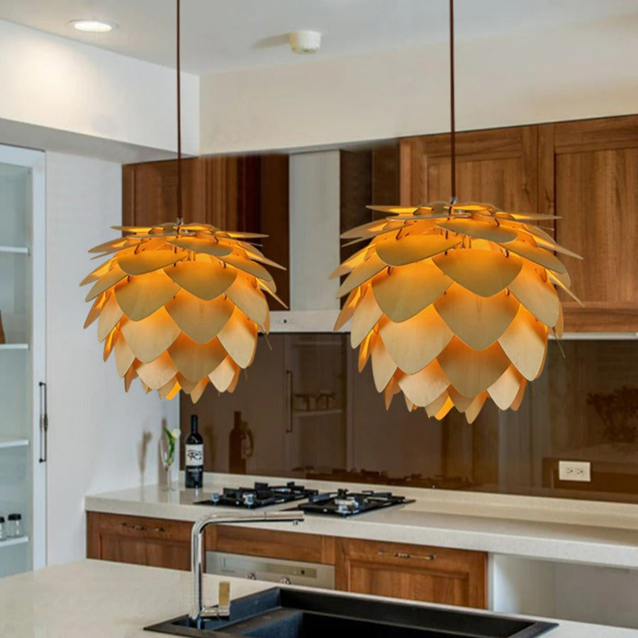 BowLift | Handcrafted Wooden Pine Cone Pendant Light