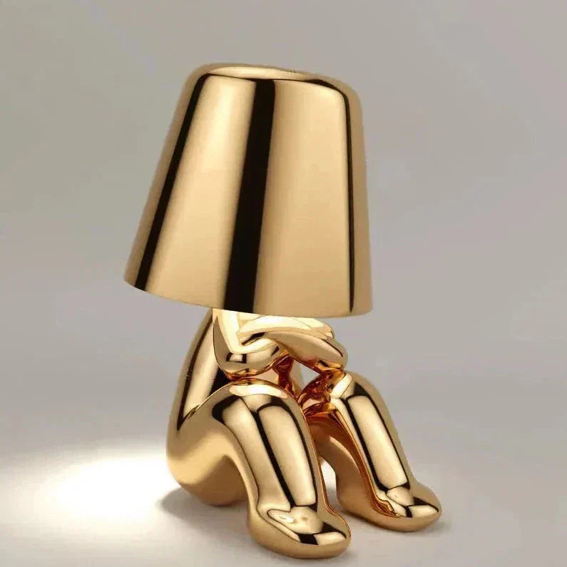 BowLift | Golden Man LED Thinking Table Lamp – Playful Nightstand Lamp for Bedroom & Decor