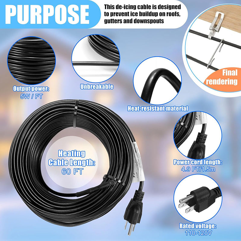 BowLift | 2 Rolls 120 Feet 120V Heating Cable Deicing Cable Heated Pipe Cable for Roof Ice Melting Freeze Protection