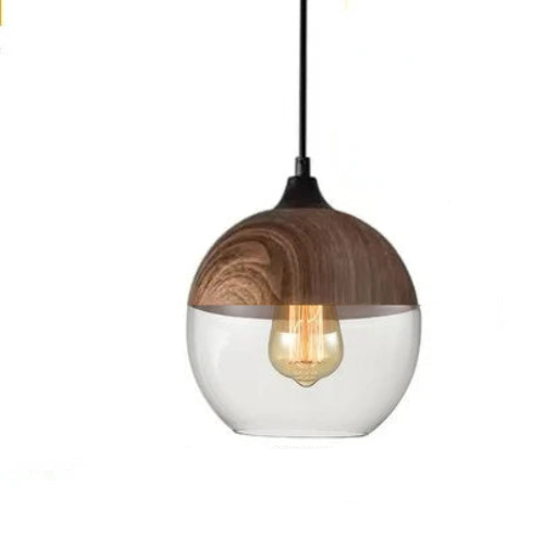 BowLift | Hand-Blown Glass & Wood Pendant Light Adjustable