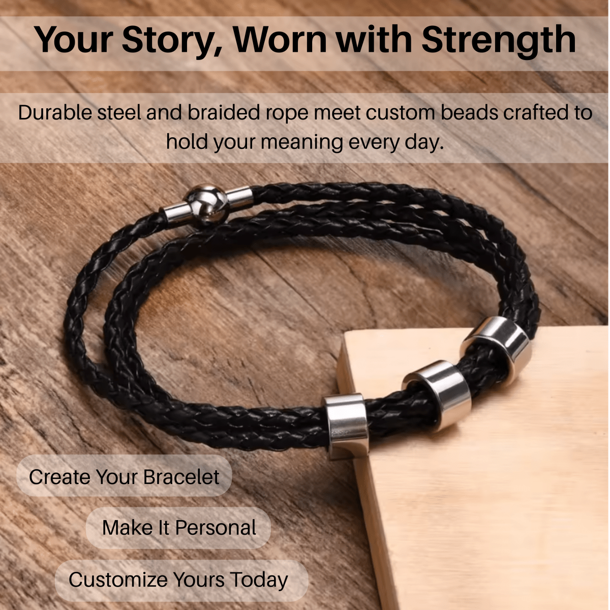 BowLift | Men's braided bracelet with personalized name beads