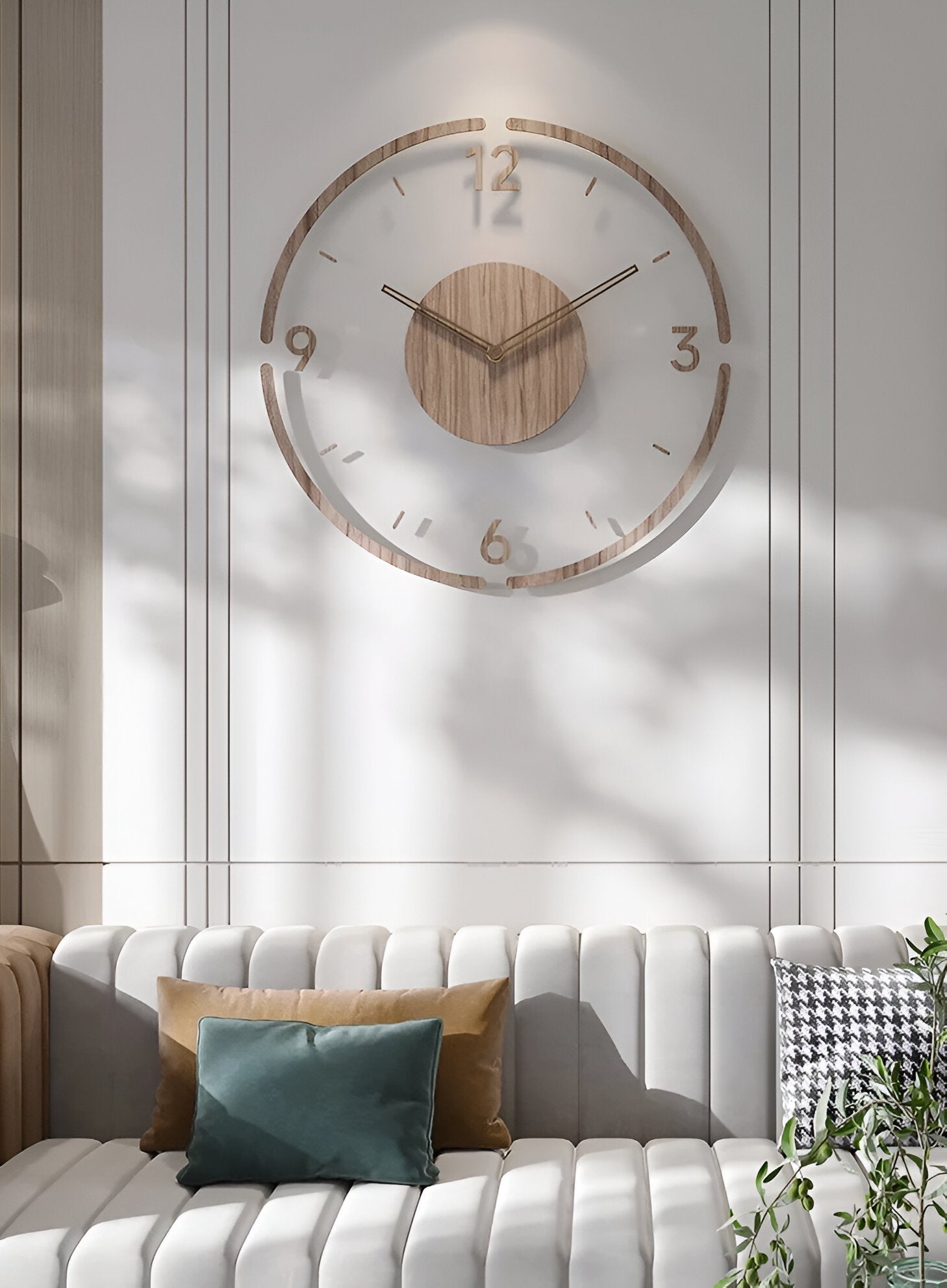 BowLift | ClearWood Transparent Wall Clock – Silent Quartz with Wooden Details