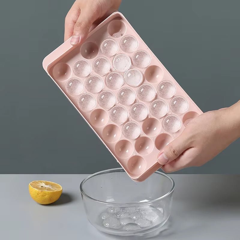 BowLift | Round Ice Cube Maker Tray With Lid Plastic 20x33pcs Ice Mold Refrigerator Spherical Diy Moulds Ice Ball Maker Household Kitchen Tools