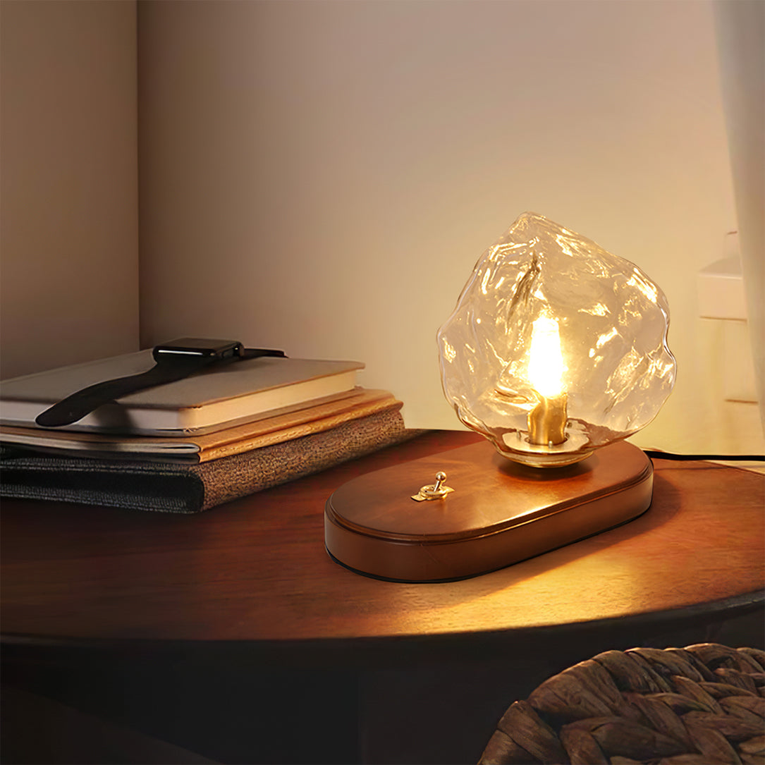 BowLift | RusticLume – Amber Glass and Wooden Table Lamp