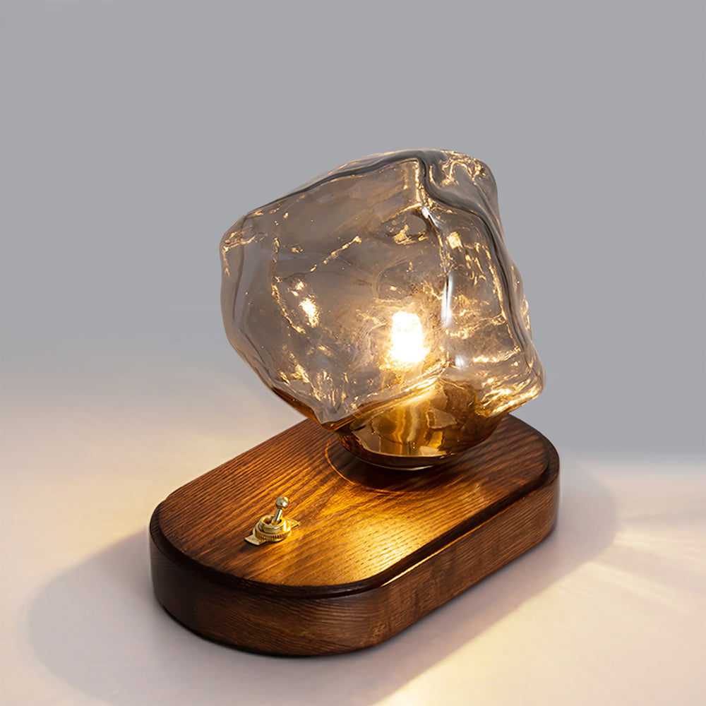 BowLift | RusticLume – Amber Glass and Wooden Table Lamp
