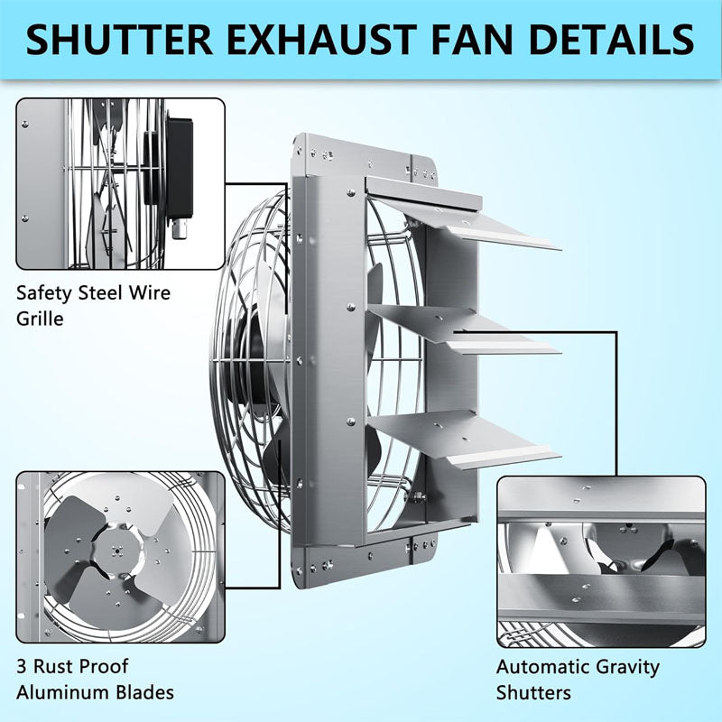 BowLift | 18 Inch Industrial Ventilation Extractor Shutter Exhaust Fan For Greenhouse Shed Shop Garage