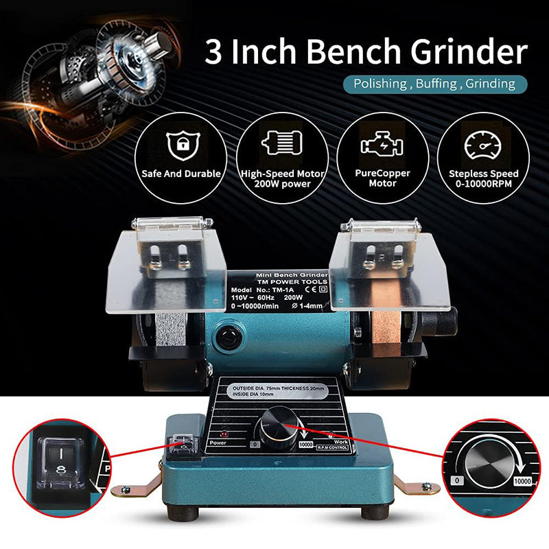 BowLift | Mini Bench Grinder for Polishing, Buffing Jewelry Making Bench Polisher and Professional Lapidary Equipment for Rocks, Metals, and Gems