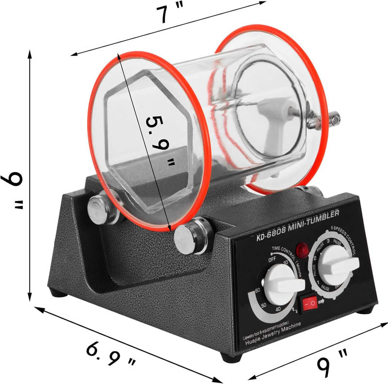BowLift | Jewelry Polisher 6.6lbs/3kg Capacity Mini Rotary Tumbler Machine with Glass Barrel Lock Buckle Rotary Tumbler