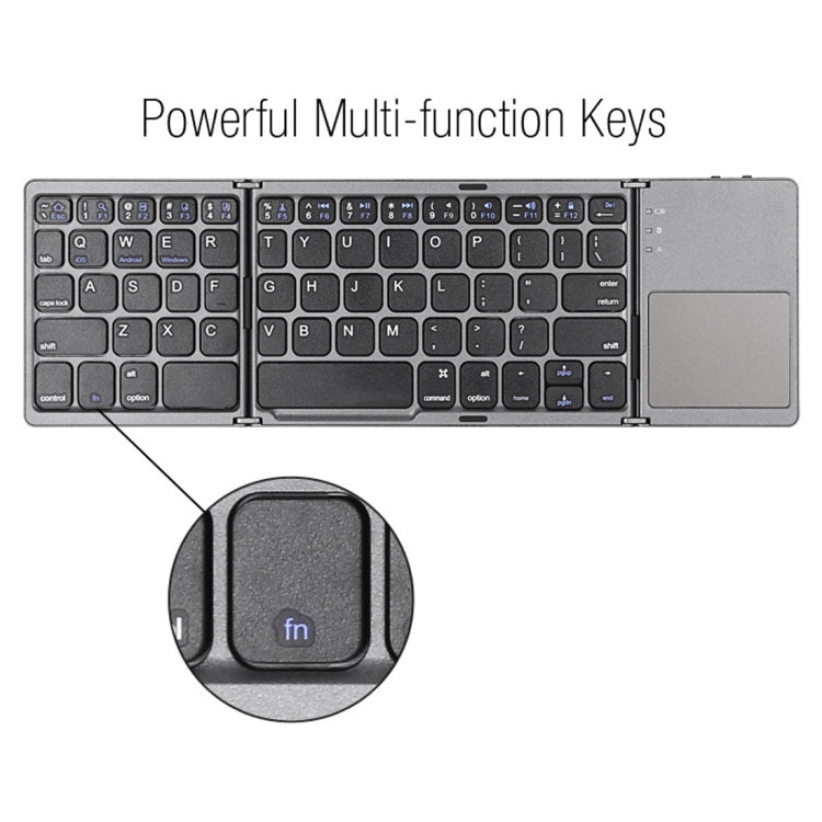 BowLift | B033 Rechargeable 3-fold foldable 64 Keys Bluetooth Wireless Keyboard with Touchpad (Silver)