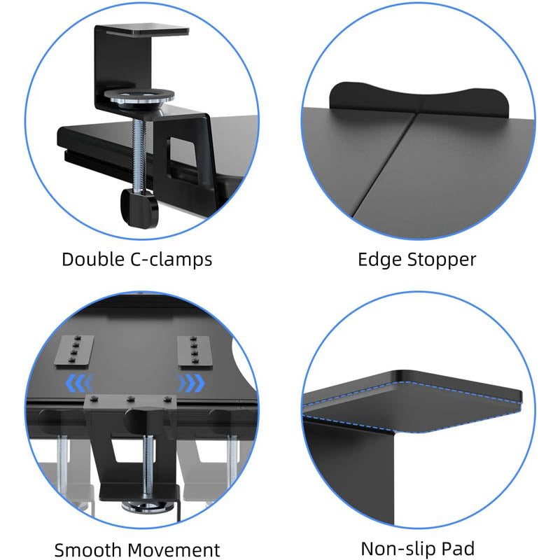 BowLift | Keyboard Drawers & Platforms with C Clamp Mount 25.6 x 11.8 inch Slide-Out Platform Computer Drawer