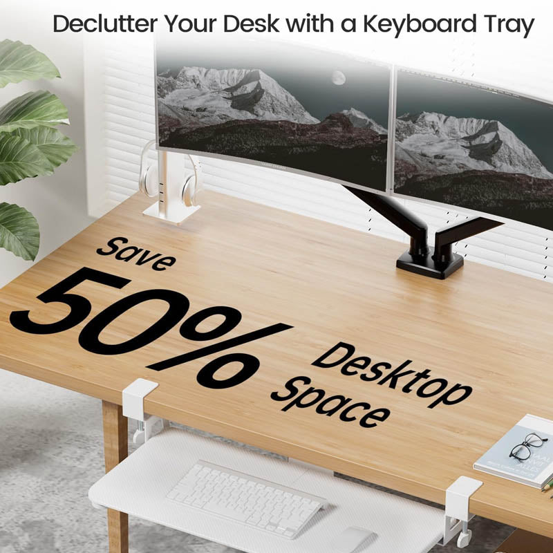 BowLift | Keyboard Drawers & Platforms 26'' x 11 Inch Keyboard Tray Under Desk with Extra Sturdy C Clamp Mount System