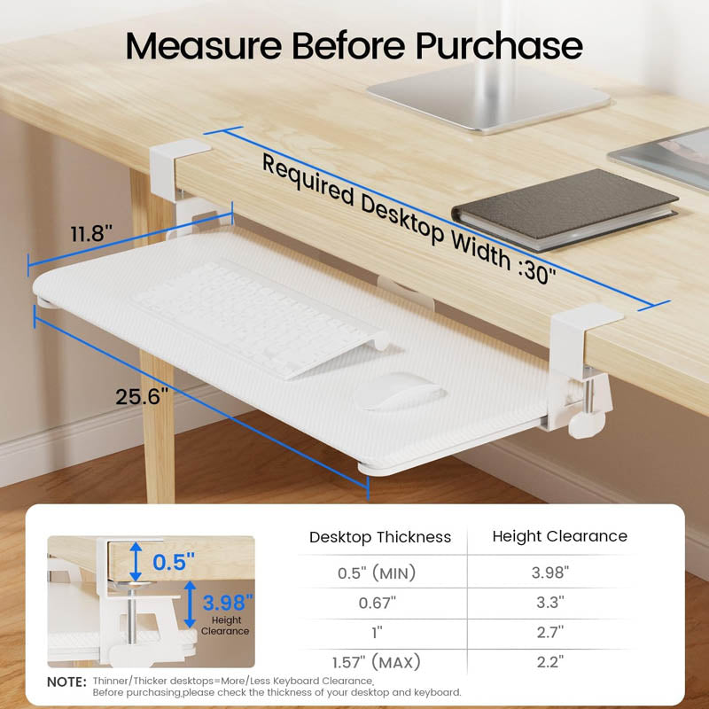 BowLift | Keyboard Drawers & Platforms 26'' x 11 Inch Keyboard Tray Under Desk with Extra Sturdy C Clamp Mount System