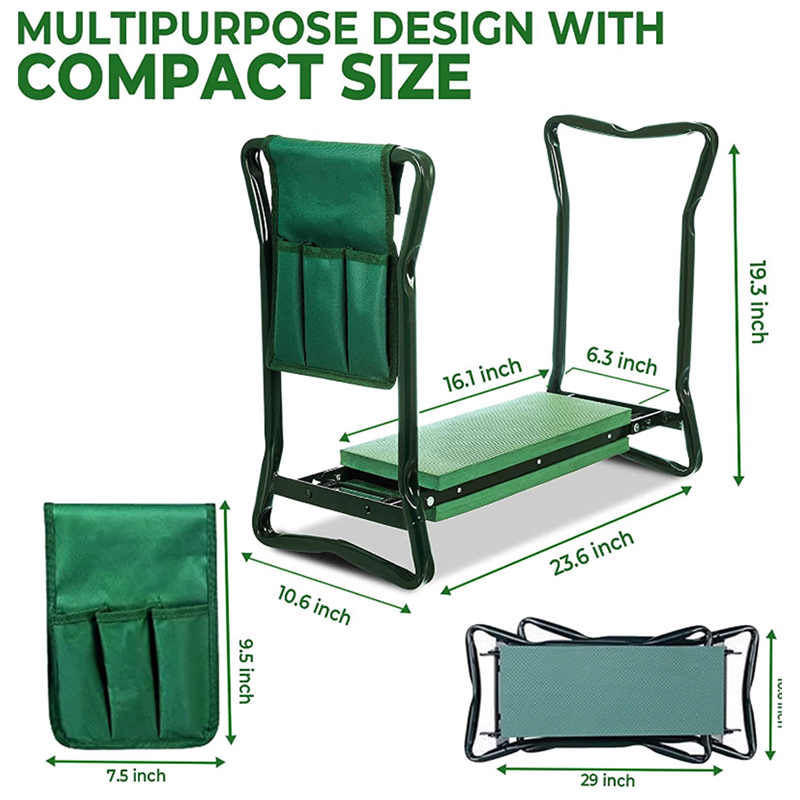 BowLift | Kneeler Seat Garden kneeling pad and seat, gardening gifts, folding gardening stool with kneeling pad, green