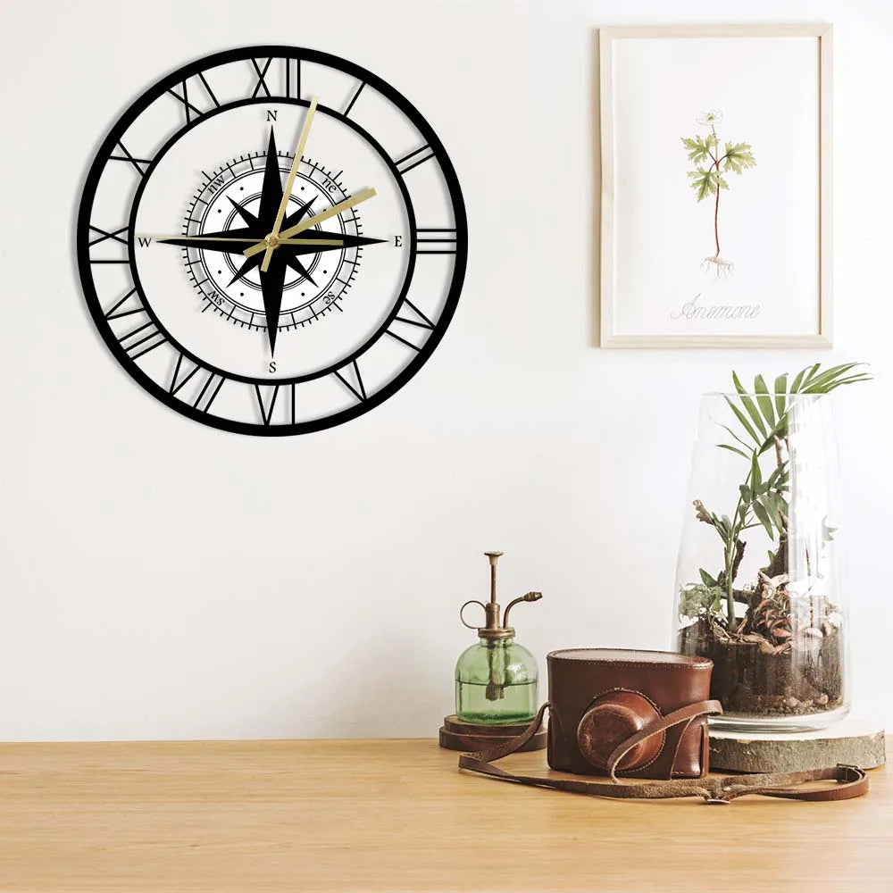BowLift | Decorative Silent Wall Clock with Acrylic Compass – Modern Nautical Design