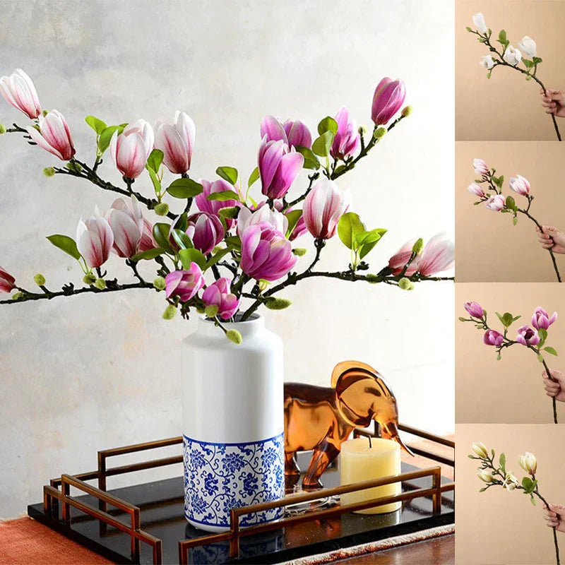 BowLift | GraceBloom | Artificial Magnolia Branches – Realistic Silk Flower Stems for Home Décor