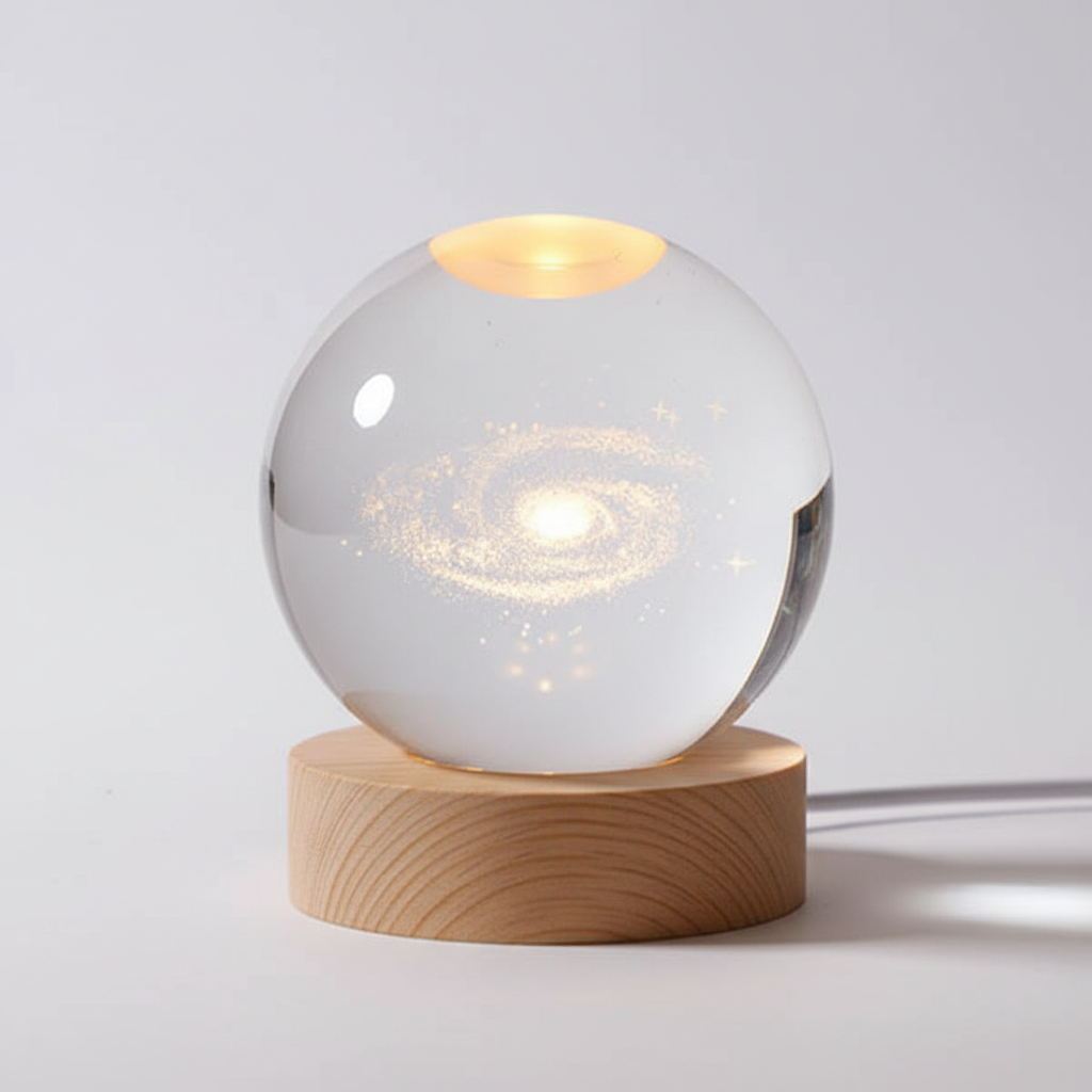 BowLift | AstroGlobe 3D Lamp – Spherical Wooden Table Lamp with Warm LED Light and Planet Design