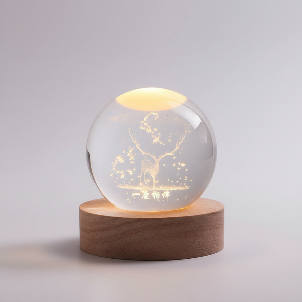 BowLift | AstroGlobe 3D Lamp – Spherical Wooden Table Lamp with Warm LED Light and Planet Design