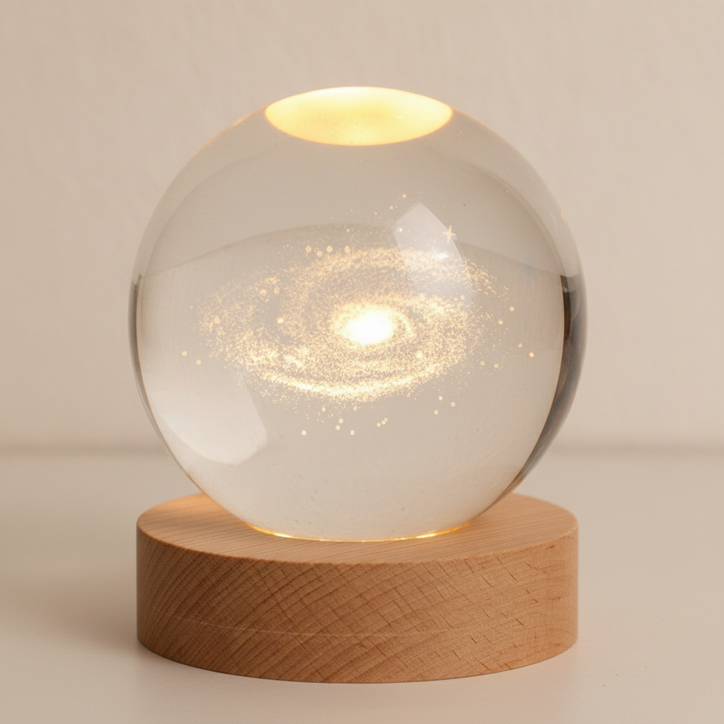 BowLift | AstroGlobe 3D Lamp – Spherical Wooden Table Lamp with Warm LED Light and Planet Design