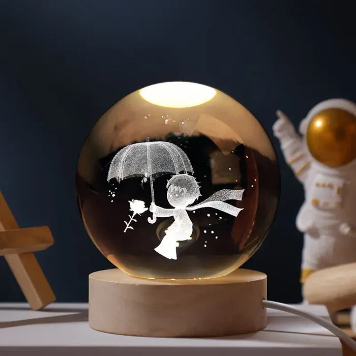 BowLift | AstroGlobe 3D Lamp – Spherical Wooden Table Lamp with Warm LED Light and Planet Design