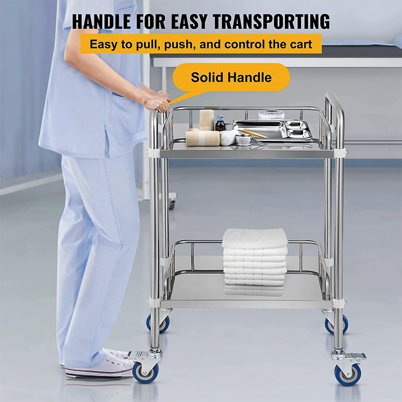 BowLift | Medical Cart, 2 Layer Medical Utility Cart with 360° Rotate, 24''Lx16''Wx34''H, Lab Rolling Cart