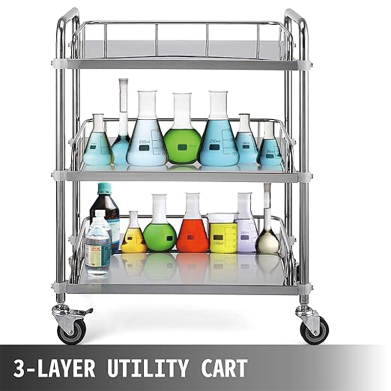 BowLift | Lab Rolling Cart 3 Shelves Shelf Stainless Steel Rolling Cart Catering Dental Utility Cart Commercial Wheel Dolly Restaurant Dinging Utility Services